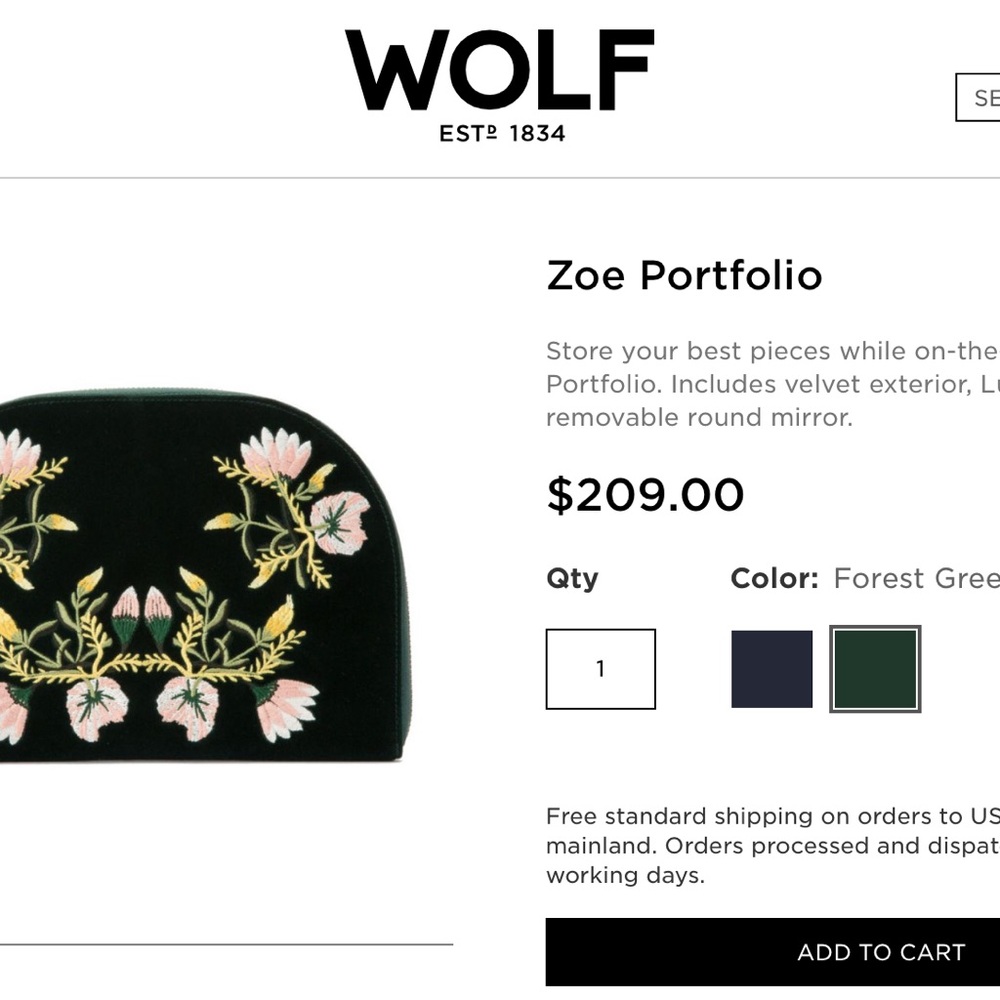 WOLF Green and Pink Travel Bag with Floral Embroidery
